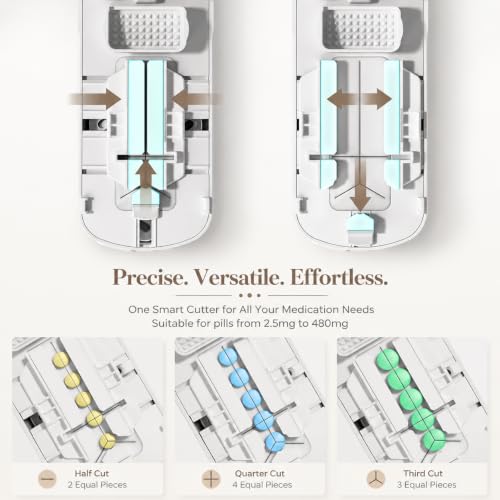 Image of Pill Cutter | Pill Splitter for Small or Large Pills | Design in The USA| Cuts Vitamins |- Adjustable Splitter Easy to Clean, Safe for Seniors, Kids, Pets (Beige)