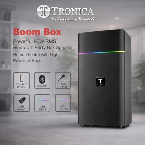 Tronica Boom Box Bluetooth Party Speaker 90W RMS with Dual Mics (Wired & Wireless) | Powerful Bass | USB/FM/AUX Smart TV Compatible | Remote Control | Vivid RGB Lights | Karaoke & Home Theater System 7 41XEldUUuIL
