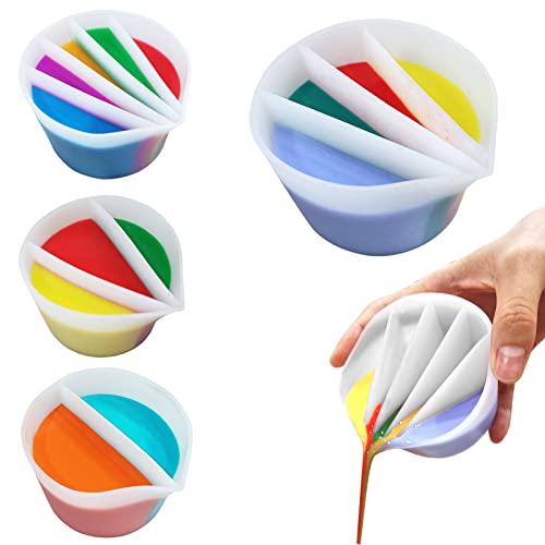 Kunyeah Taza dividida para verter pintura, arte fluido, taza dividida, pintura acrílica, para verter de resina, para hacer manualidades, herramientas de dibujo, accesorios de silicona (4 cámaras)