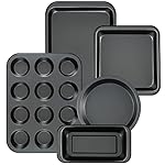 Kitchen 5-Piece Nonstick Bakeware Set - Round/Square Cake Pans, Muffin Pan, Loaf Pan, Roast Pan & Baking Sheets