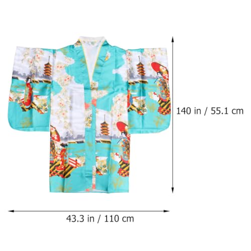 Kimono japonés de seda imitada azul suave y elegante para mujer Cabilock 6