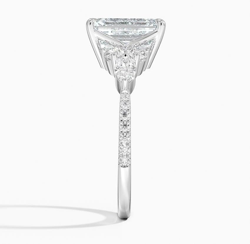 Miniatura 3 de IGI 2.56 Carat White Emerald Excellent Cut Four Claw Prongs Lab Created Diamond Engagement Ring With Side Marquise and Round Lab Diamonds In 14k