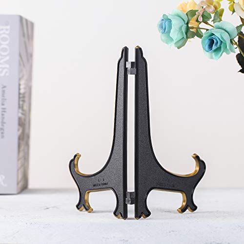 Artliving 8 Inch Plate Display Stand - Adjustable Easel Holder for Decorative Plates, Pictures, Cookbooks - Black Gold Tabletop Stands with Foldable Design - 2 Pack