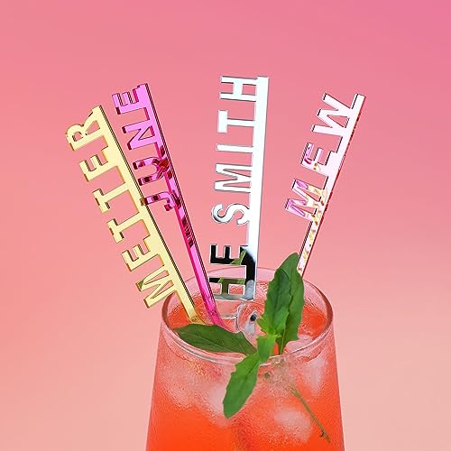 20Pcs Personalized Drink Stirrers Cocktail,12Colors Acrylic Custom Stir Sticks for Cocktails,6\",7\",8\",9\"Cocktail Stirrer (1 line text, 7 Inch)