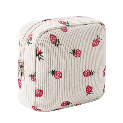 uekeboag Cute Small Corduroy Zipper Makeup Bag for Purse (06Strawberry)