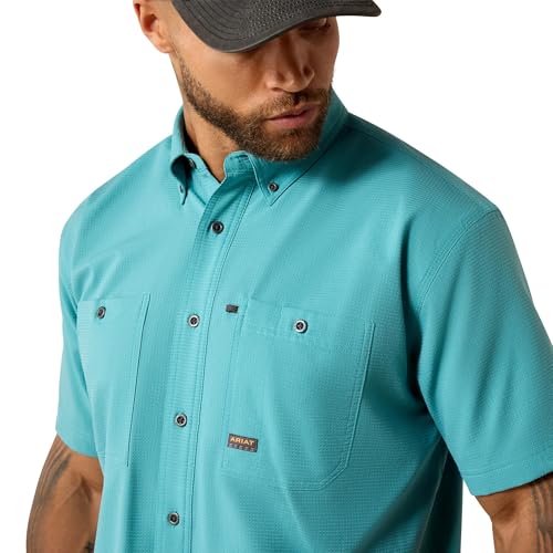 ARIAT Men's Rebar Made Tough 360 Airflow Work Shirt Teal by ARIAT - Used condition - Image 5