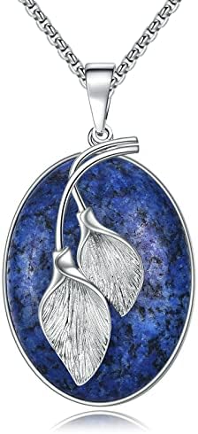 VIJASHOP Leaf Necklace Lapis Lazuli Necklace Natural Gem Stone Pendant Necklace Charm Vintage Fashion Necklace Gifts for Women Girls Birthday Graduation