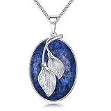 VIJASHOP Leaf Necklace Lapis Lazuli Necklace Natural Gem Stone Pendant Necklace Charm Vintage Fashio