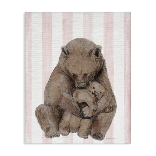 Stupell Industries Bear and Cub Pink Stripes, 16 x 20 Inch Canvas Wall Art