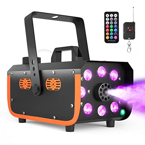 Nebelmaschine, HAKUTA wasserdichte Nebelmaschine 500W mit 2300 CFM Nebelausstoß und 2 Fernbedienungen, 8 LED Lichter mit Fade-, Blitz-, Smooth- und Strobe-Effekt für Party, Hochzeit, Halloween usw