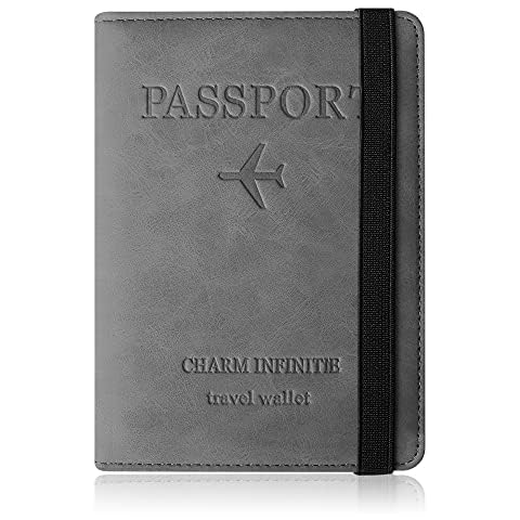 Czyan Reisepasshülle, Kunstleder Schutzhülle Reisepass mit RFID Blockier Schutzhülle Impfausweis Schutzhülle Tasche für Kreditkarten Ausweis und Reisedokumente (Grau) Cover
