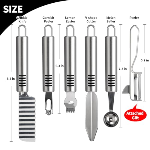 image for BURLIHOME Stainless Steel Fruit Carving Knife Set, 5 Pack Vegetable En