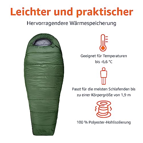 Amazon Basics Schlafsack für kaltes Wetter, zum Camping und Wandern, leicht, Mumienschlafsack, Olivgrün – Bild 4