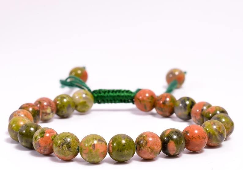 unakite round smooth 8mm multi color beads adjustable thread cord bracelet for men, women, meditation, yoga, healing, prosperity.