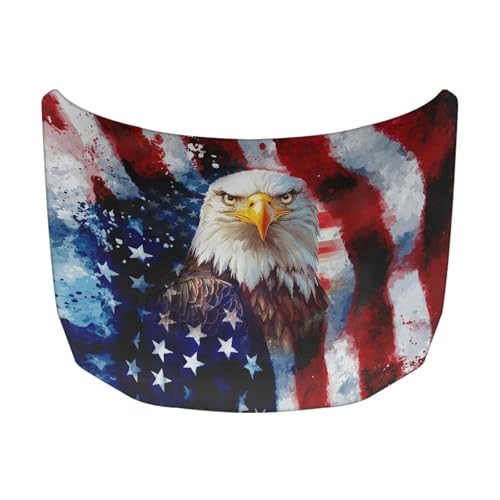 Image of Bald Eagle USA Flag Design Hood Cover for Car Sedan SUV Truck, 59x39 Inch Waterproof Sun Proof Car Hood Wrap Blankets, Universal Automotive Decorative Accessories