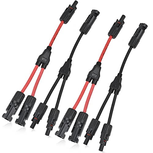 DODUOS 2 Paar Solarkabel Y-Verteiler Solarpanel-Kabel MMF+FFM für Parallel-Photovoltaik-Anschluss Solarpanel Stecker Solaranschluss Y-Zweig Paralleladapter 2 Rot + 2 Schwarz