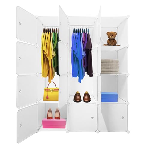 Nyana Home | Armario Modular Vestidor Cube Elite | 12 Cubos con Puertas Personalizables | Perchero y Zapatero Integrados | Organización del Hogar | 147x111x47 cm (Blanco)
