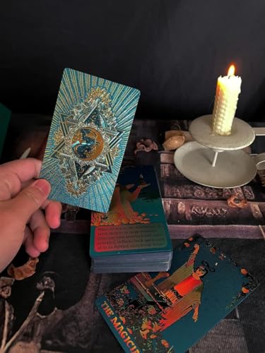 Image of AYME Green Gold foil Tarot Cards Game with Guide Book, 78 Cards Tarot Deck for Beginners and Professional Player with Box Tarot PVC Durable Waterproof Wrinkle Resistant