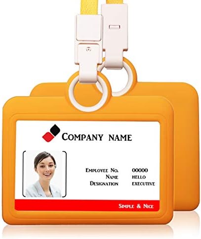 Badge Holder Silicone Horizontal ID Badge Card Holder with Lanyard Neck Strap Heavy Duty ID Card Business Card Offices Supplies (Yellow)