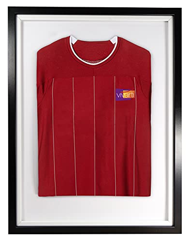 Image of Vivarti DIY Junior Standard Sports Shirt Display Frame for Football Shirt, Rugby Shirt, Band T-Shirt Shadow Box - 50 x 70cm - Black Frame, White Inner Frame, White Backing Card