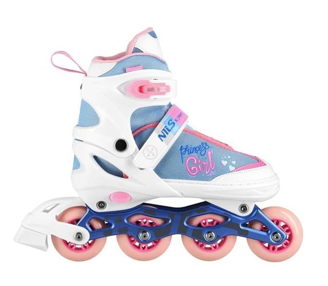 NILS Extreme Princess Inline Skates, Adjustable Roller Skates for Teenagers and Adults, White/Blue/Pink