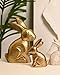 WONDROUS' DECO Wooden Golden Easter Bunny Figurines, Small Decorative Easter Bunny Statue Set of 2, Vintage Rabbit Table Home Decoration