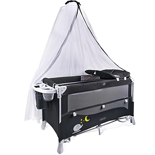 Heyo.ja Portable Baby Playard, 4 In 1 Pack And Play, Baby Bedside Sleeper With Bassinet, Changing Table, Foldable Bassinet Bed With Luxury Mosquito Net For Boys Girls Infant Grey #TOP1