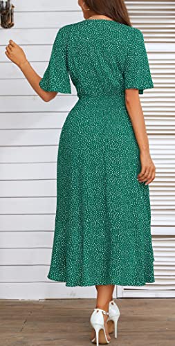 Image of Kormei Women Short Sleeve V Neck Floral High Low Flowy Summer Party Long Maxi Dress