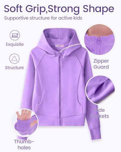 Girls' Zip-Up Hoodie Sweatshirt Kids Teens Lightweight Long Sleeve Hooded Jacket with Pockets4