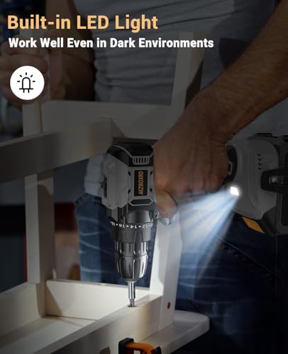 AKZWOXRO Taladro Percutor a Bateria 21V, Sin Escobillas Taladro Atornillador Bateria con 2x2.0Ah Baterías, Atornillador Electrico 45N.m, 20+1 Ajuste de Par, 14 Accesorios, 2 Velocidad, Gris - imagen 6