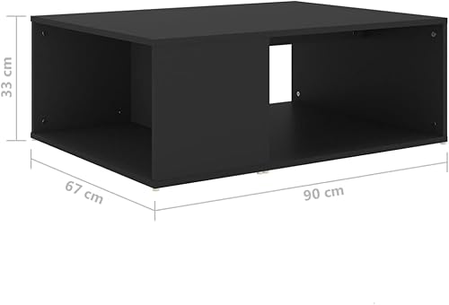 Miniatura 2 de Mesa de centro de madera de ingeniería negra, muebles rectangulares de sala de estar, 35.4 x 26.4 x 13.0 pulgadas, elegante mesa de centro para sala