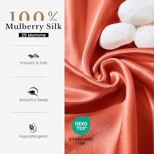 Image of THXSILK Silk Pillowcase for Hair and Skin, 100% Mulberry Silk Bed Pillowcase 25 Momme, Mulberry Silk Soft Breathable Silk Pillow Case with Hidden Zipper, King Size Pillow Case(Brick Red)