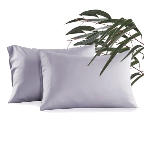 Waterlily 100% Tencel Lyocell Pillow cases Eucalyptus Silk Pillowcase Pack of 2 Pillowcases for Hair and Skin Envelope 50x75 Set Natural Organic Softer than Bamboo Luxury Vegan Bedding (Lilac Grey)