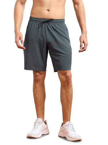 Image of TECHNOSPORT Men Solid Slim Fit Sports Shorts TS Flexi Polyester Mid Rise Drawstring Shorts Pant for Men Pockets Gym Workout Running Joggers Casual Quick Dry