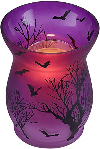 Pavilion Gift Company Purple Halloween Themed Large Glass 22 Oz Hurricane Jar Candle Holder #TOP2