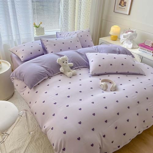 Image of Nayoroom Purple Heart Duvet Cover Queen Size Cute Hearts Coquette Bedding Set Kids Girls Heart-Shaped Comforter Cover with Zipper Closure Soft Breathable Microfiber