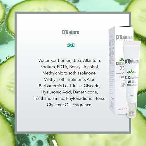 D'nature Mineral Cucumber Eye Gel, Hydrating Eye Gel With Aloe Vera Extract And Hydrolyzed Collagen, Under Eye Brightener Cream For Puffy Eyes, Crow's Feet, Dark Circles, Vegan Ingredients, 0.5 Fl Oz #TOP4