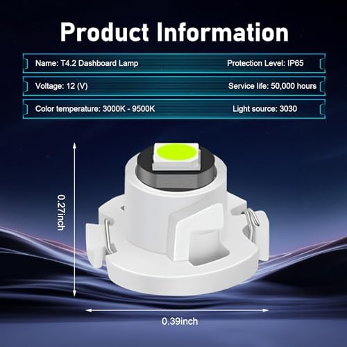 자동차 T4.2 LED 전구 10개, 고휘도 웨지 대시보드 표시등, 광각 HVAC 기후 제어 전구, 대부분의 자동차 내부 조명 시스템에 범용 (블루) — 사진 2