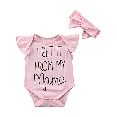'Mommy is My Bestie' Baby Girl Short Sleeve Bodysuit Top Ruffle Leopard Shorts Set +Headband 3PCS Clothing (Style C 'I Get it from My Mama', 3-6 Months)