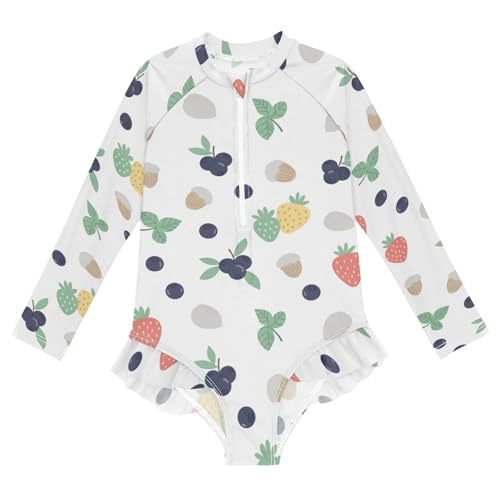 Fruits Berries Pattern Girls Rash Guard Swimsuits Long Sleeve One Pieces Bathing Suit UPF 50+ Zipper Swimwear - Main Image