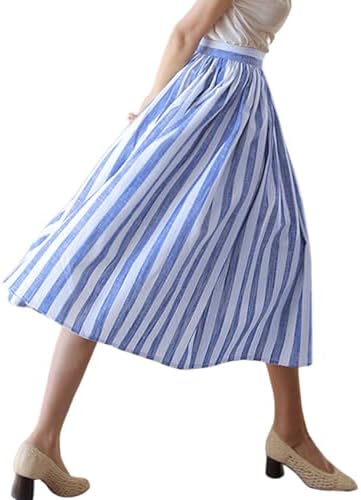 chouyatou Women's Vertical Striped Pleated Skirt Casual Elastic W...