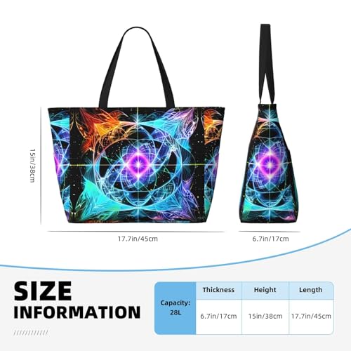 Eight Dimensional Space Large capacity beach bag with zipper, perfect for grocery bag pool gym travel shopping foldable beach travel bag,4