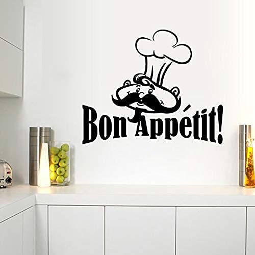 Adhesivo de pared con diseño de chef de dibujos animados, adhesivo de pared con frase, crea un ambiente cálido en la cocina, adhesivo mural de vinilo extraíble 24 x 19 cm