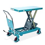 Ameise Scheren-Hubtischwagen LTT | 420-990 mm Hubbereich | 750 kg Tragkraft | 1.000x510 mm Plattform | Fahrbarer Hubtisch mit festem Bügel | Fußbetriebene Hydraulikpumpe | Stahl | Türkisblau