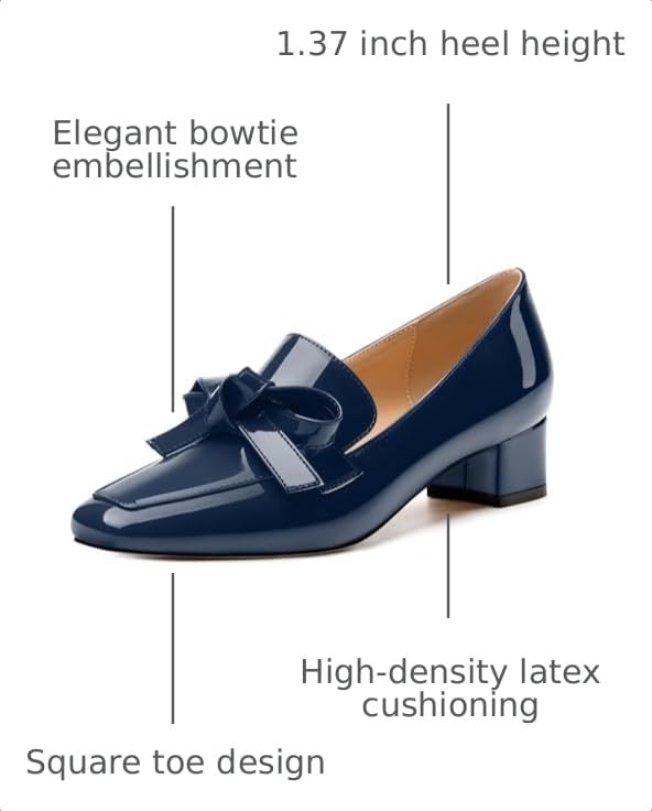 Image of Womens Loafer with Heel, Comfortable Chunky Heels for Women, Loafers Shoes with Bowknot Womens Bunion Dress Shoes