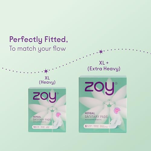 Image of ZOY Herbal Sanitary Pads for Women XL,XL+ Heavy Flow, Extra Heavy Flow | Period Comfort Support, Rash-Free, Breathable Cotton | Night Pads, Odour Control, Ultra Thin Leak Lock | 18 Pads