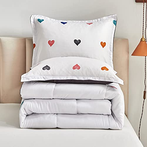 Joyreap 7 Piece Queen Size Bed In A Bag, Colorful Heart Black N White Design, Soft Microfiber Comforter Set For Kids Girls (1 Comforter, 2 Pillow Shams, 1 Flat Sheet, 1 Fitted Sheet, 2 Pillowcases) #TOP3