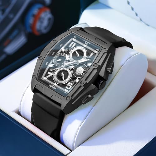 Image of LIGE Mens Watches Luxury Tonneau Watches for Men Waterproof Analog Watch Chronograph Calendar Date Men's Dress Business Work Watch Large Square Face Wristwatch