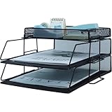 HIHOBDAY 2 Tier Paper Organiser Mesh Letter Tray Metal Magazine File Desk Storage For Office School Home, Black