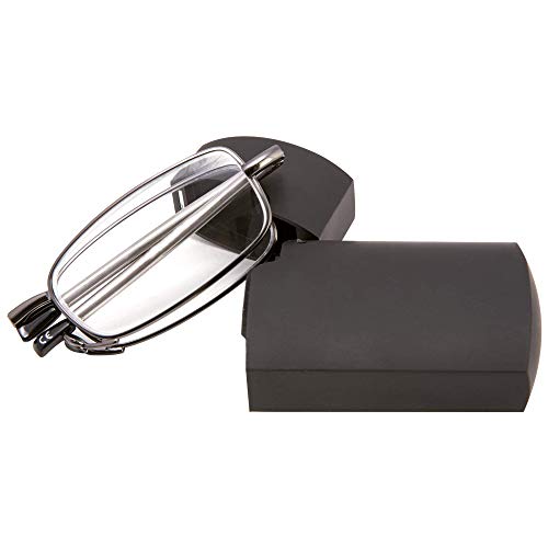 ChuckSss Lentes De Lectura Plegables Compactos, Lentes Negros Y Telescópicos De Lectura En óptica Y Lectores De Plata Y Bronce. Gafas Unisex Plegables Compactas Para Estuche De Lectura. (+2.5)